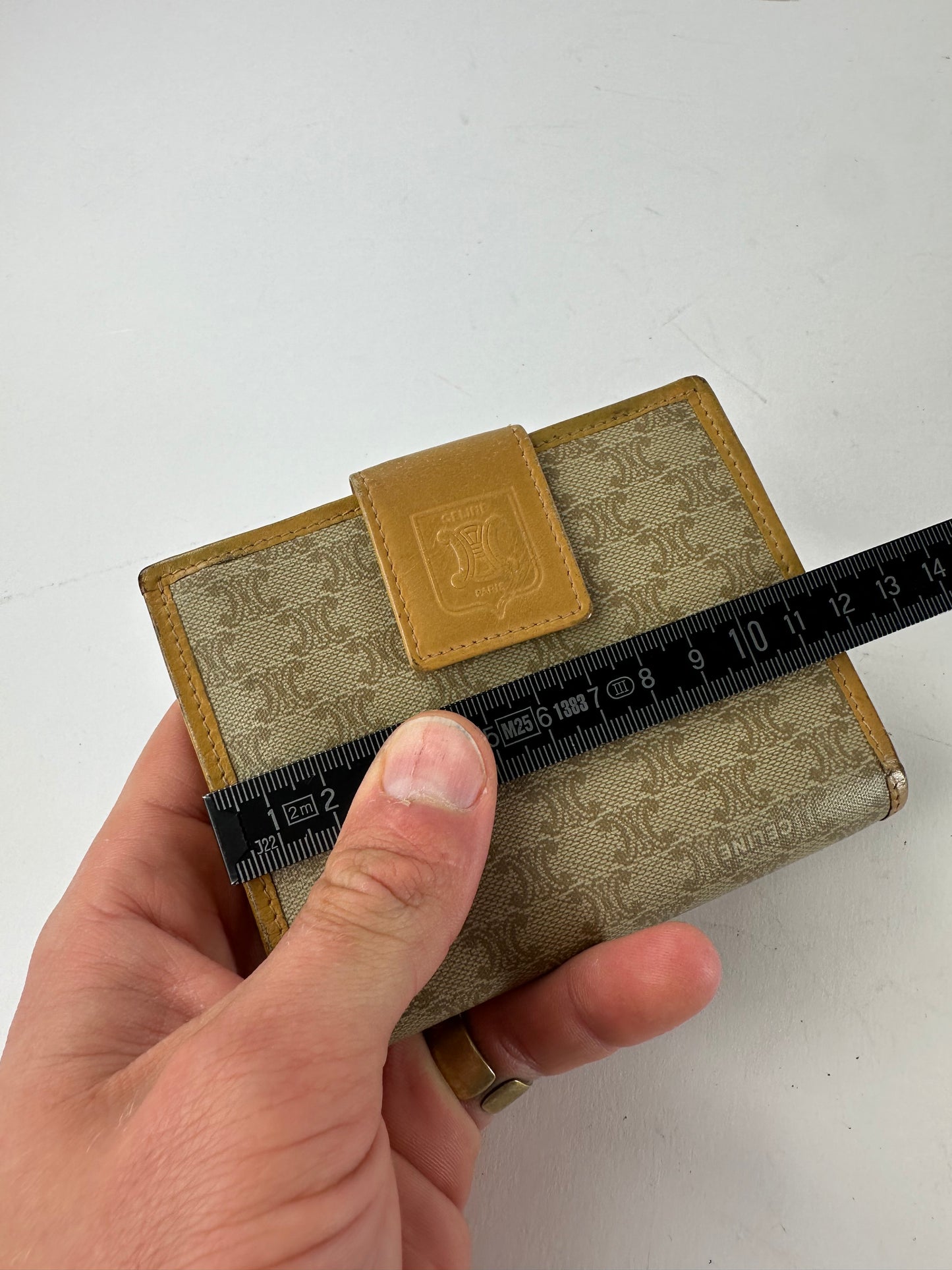 Vintage Celine Paris Triomphe Leather Wallet Beige Brown