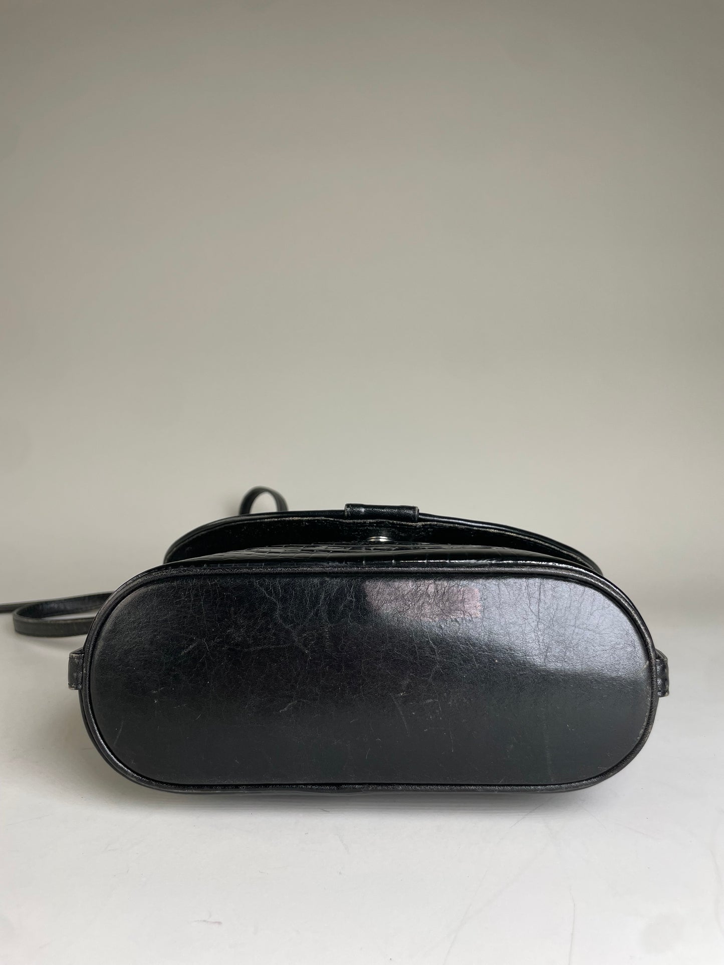 Vintage Courreges Croc-Embossed Leather Crossbody Bag Black