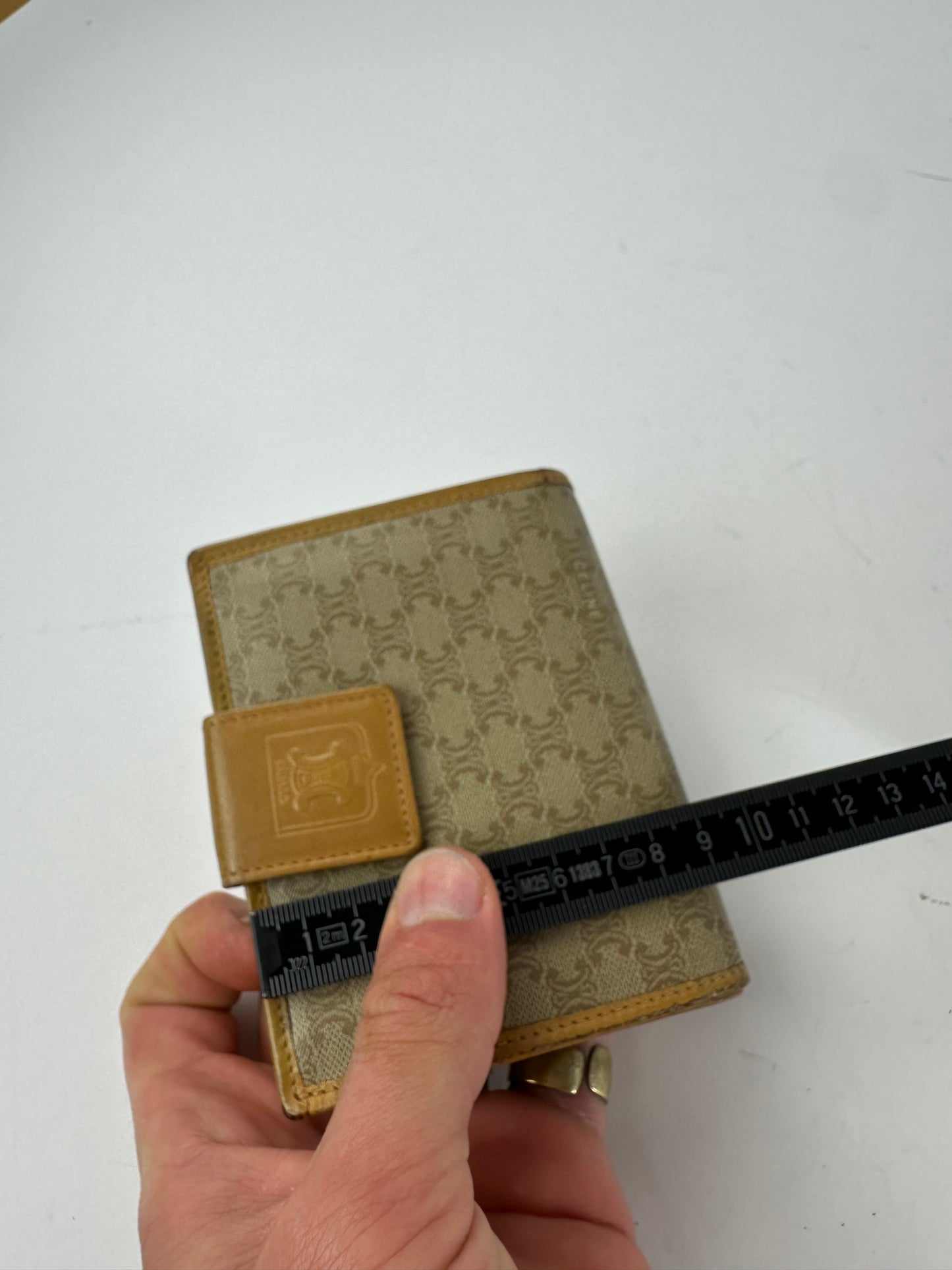 Vintage Celine Paris Triomphe Leather Wallet Beige Brown