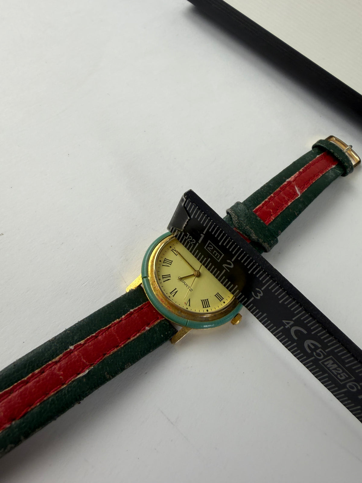 Vintage Gucci Quartz Watch Gold Green Red Stripe c. Late 1980s