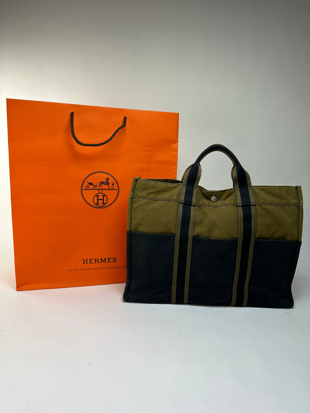 Vintage Hermès Troca Canvas Tote Late 1990s Olive Black