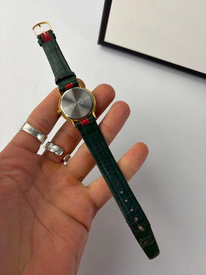 Vintage Gucci Quartz Watch Gold Green Red Stripe c. Late 1980s