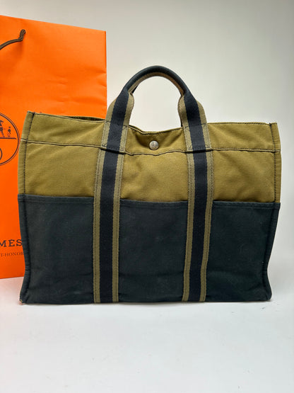 Vintage Hermès Troca Canvas Tote Late 1990s Olive Black