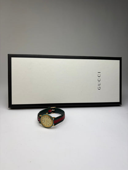 Vintage Gucci Quartz Watch Gold Green Red Stripe c. Late 1980s