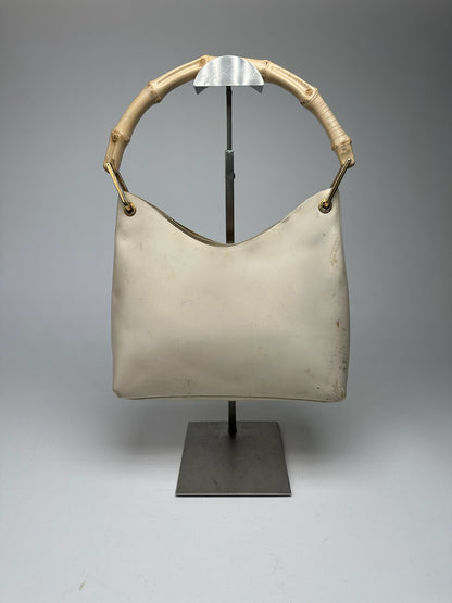 Vintage Gucci bamboo leather bag white