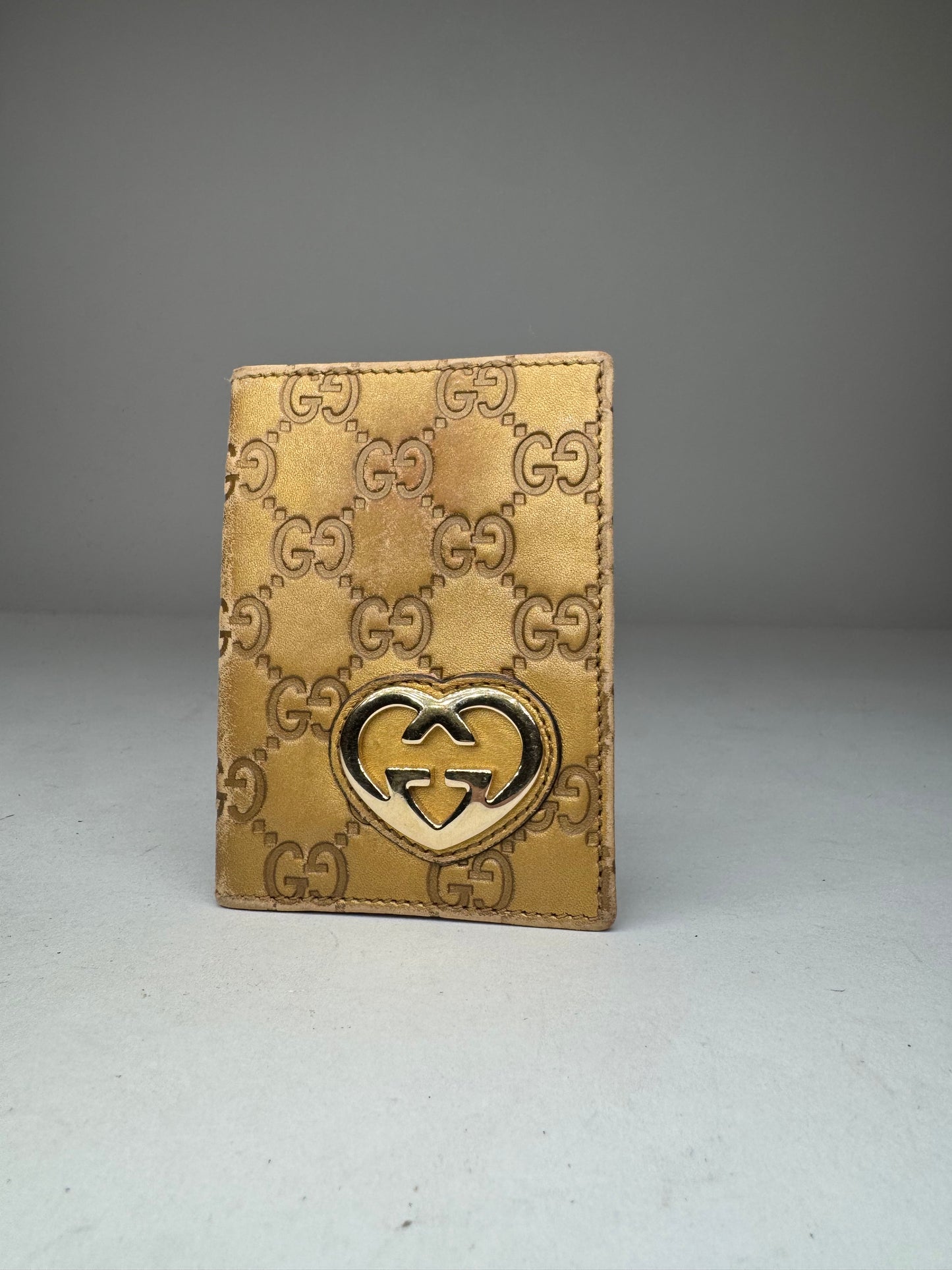 Vintage Gucci Monogram Leather Card Holder Gold
