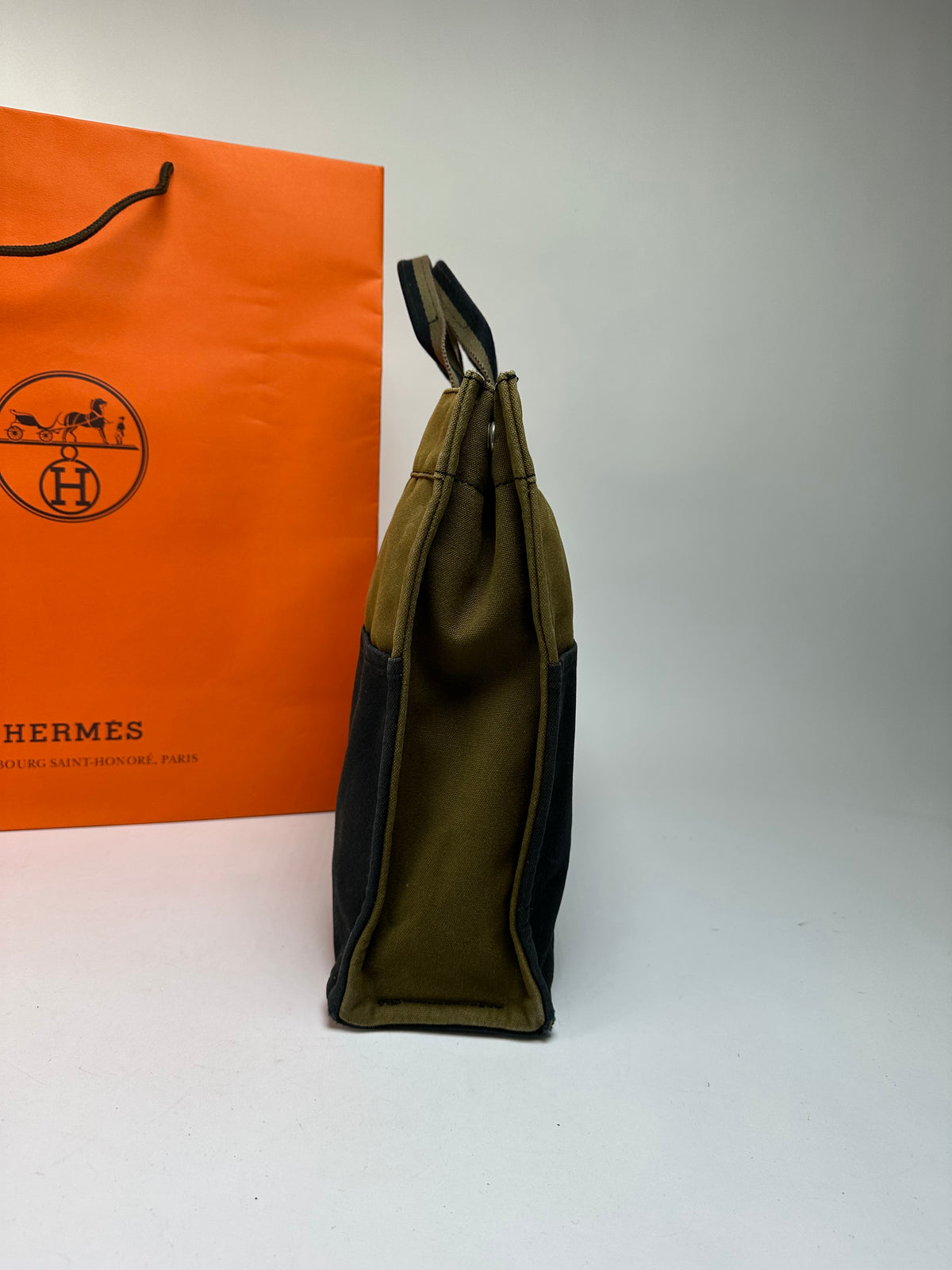 Vintage Hermès Troca Canvas Tote Late 1990s Olive Black