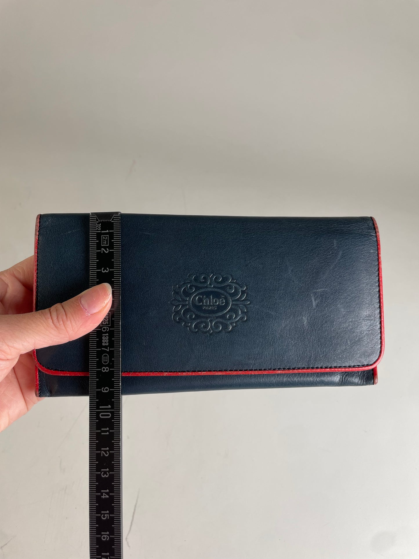 Vintage Chloe Leather Wallet Navy Red Gold-tone