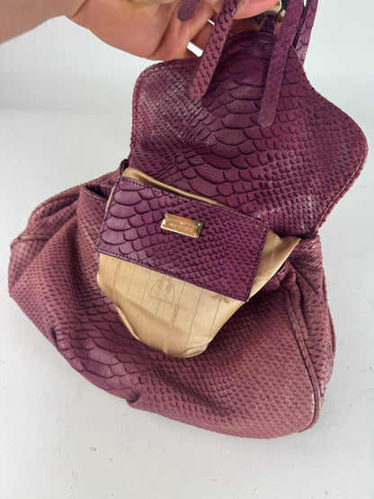 Vintage Giorgio Armani Snake Emblossed Leather Handbag Purple