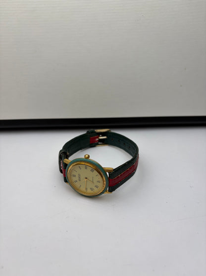 Vintage Gucci Quartz Watch Gold Green Red Stripe c. Late 1980s