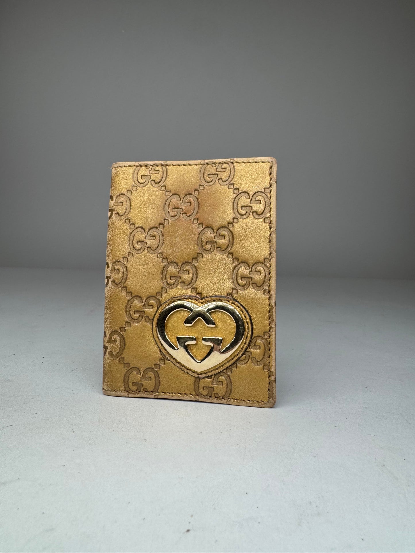 Vintage Gucci Monogram Leather Card Holder Gold