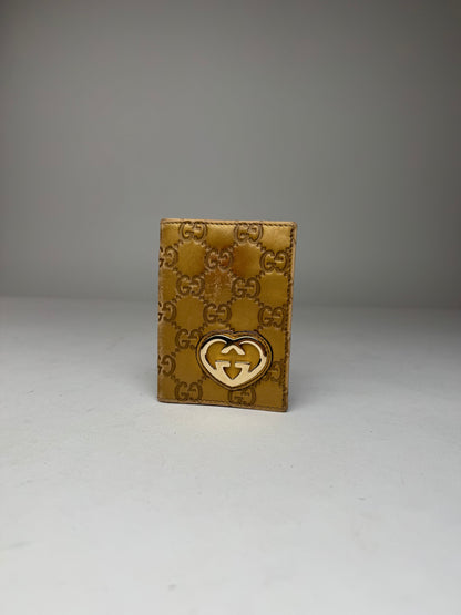 Vintage Gucci Monogram Leather Card Holder Gold