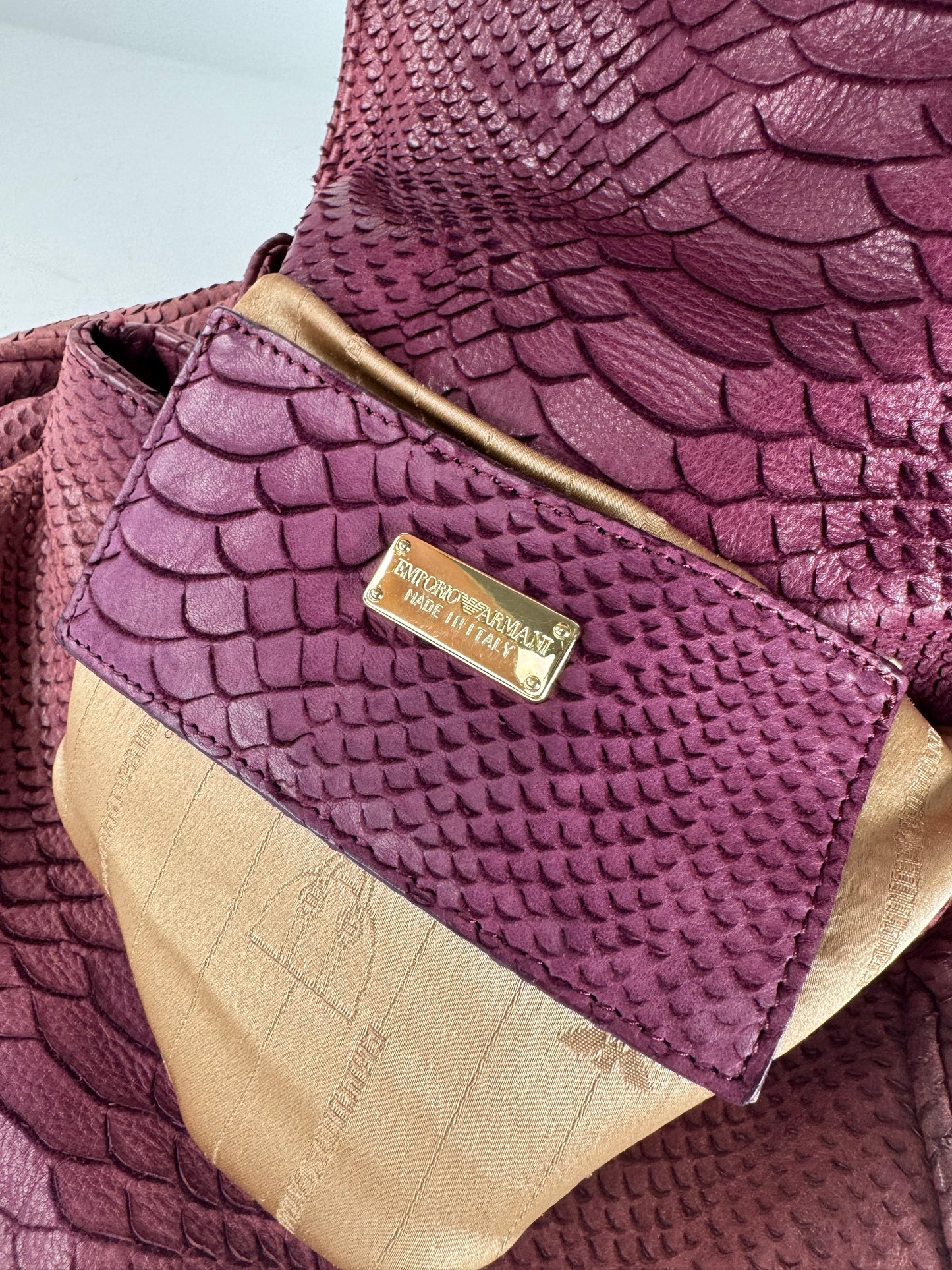 Vintage Giorgio Armani Snake Emblossed Leather Handbag Purple
