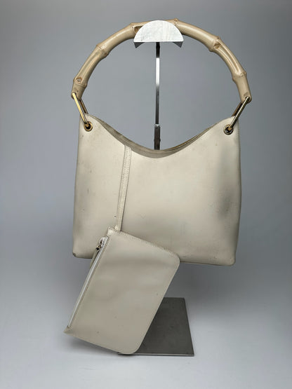 Vintage Gucci bamboo leather bag white