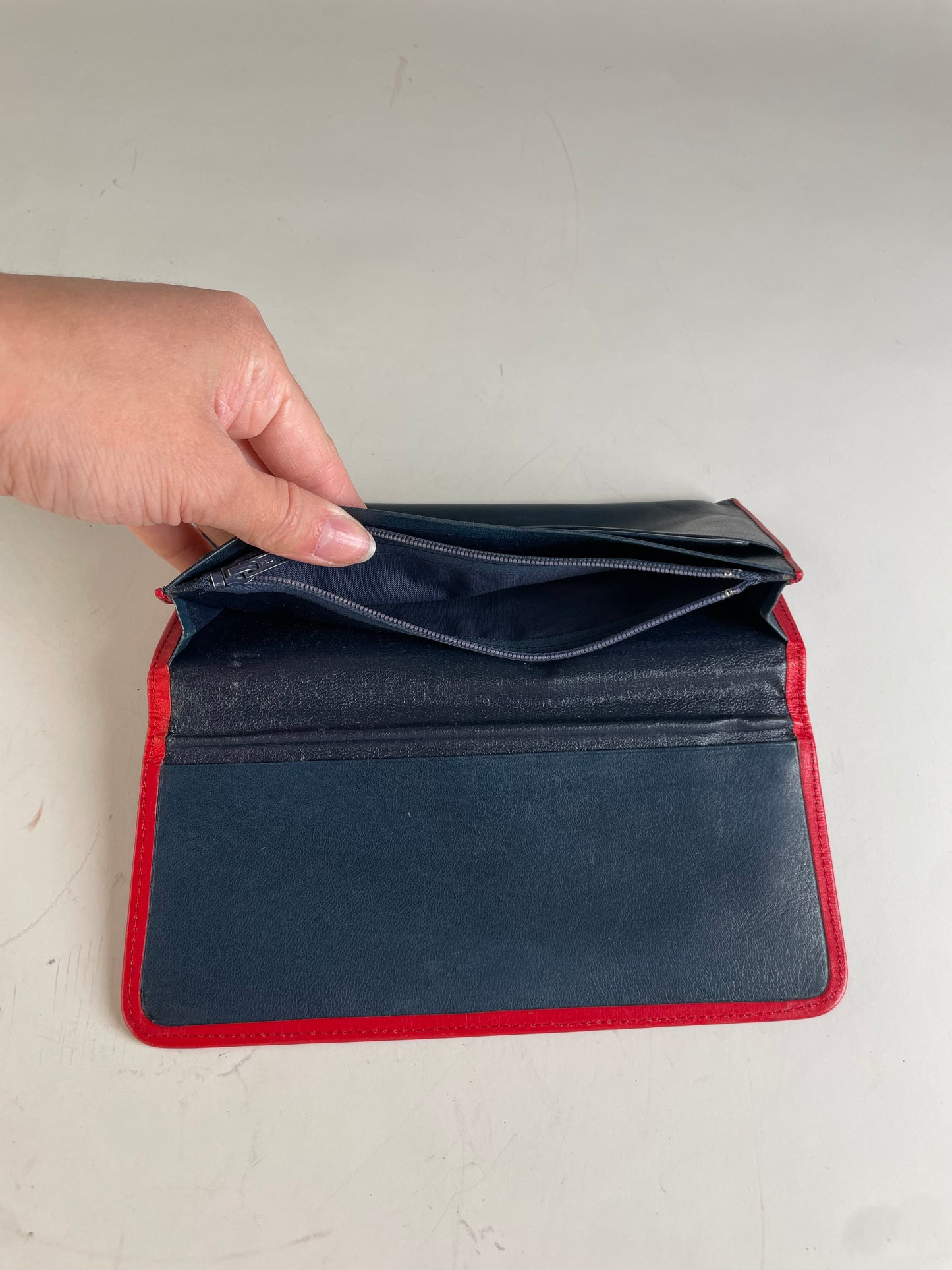 Vintage Chloe Leather Wallet Navy Red Gold-tone