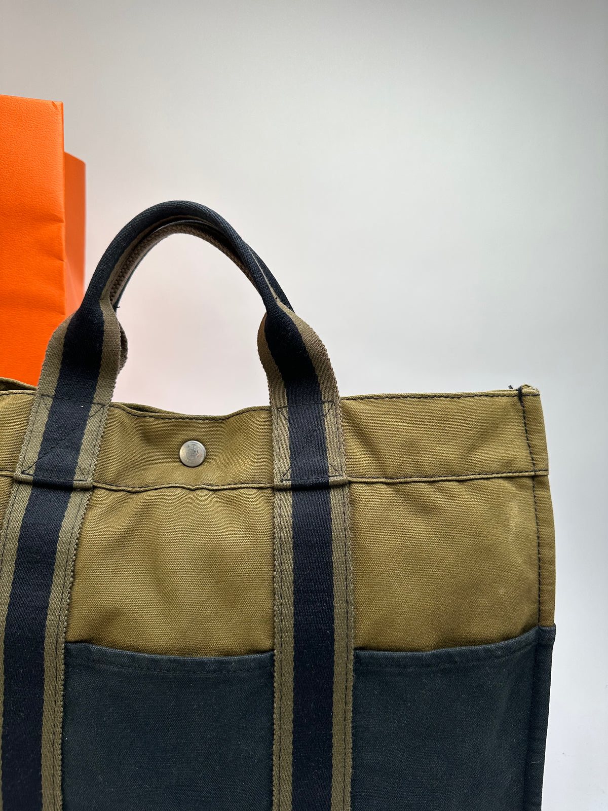 Vintage Hermès Troca Canvas Tote Late 1990s Olive Black