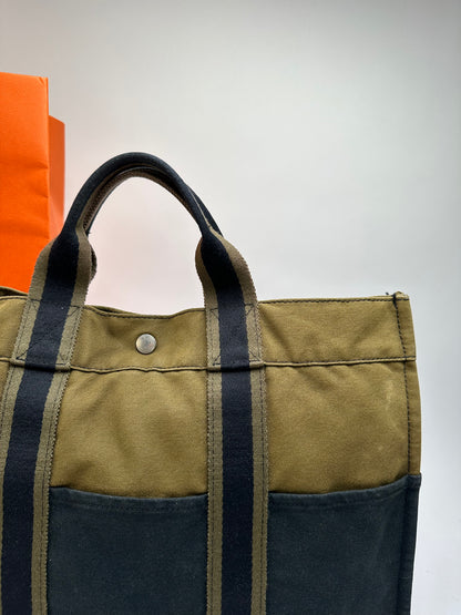 Vintage Hermès Troca Canvas Tote Late 1990s Olive Black