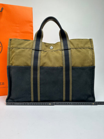 Vintage Hermès Troca Canvas Tote Late 1990s Olive Black