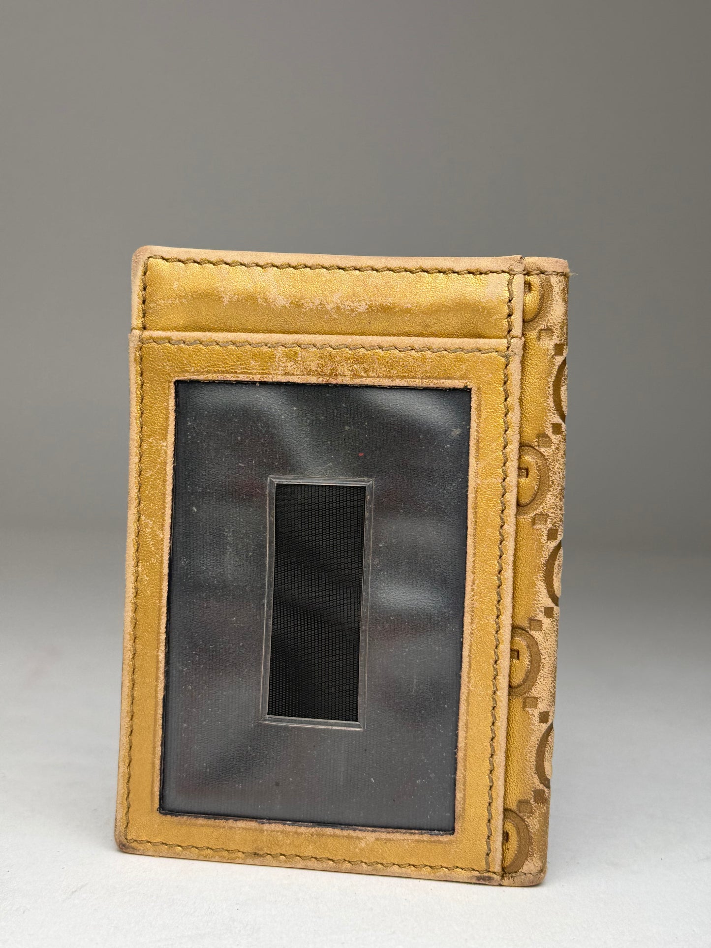 Vintage Gucci Monogram Leather Card Holder Gold