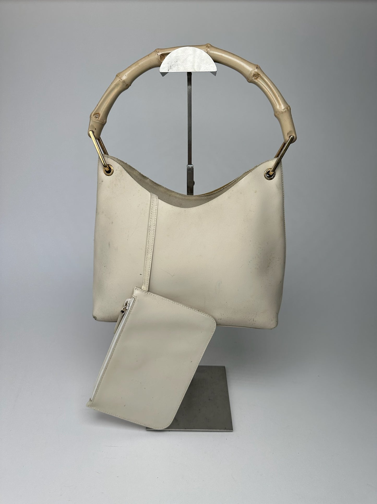 Vintage Gucci bamboo leather bag white