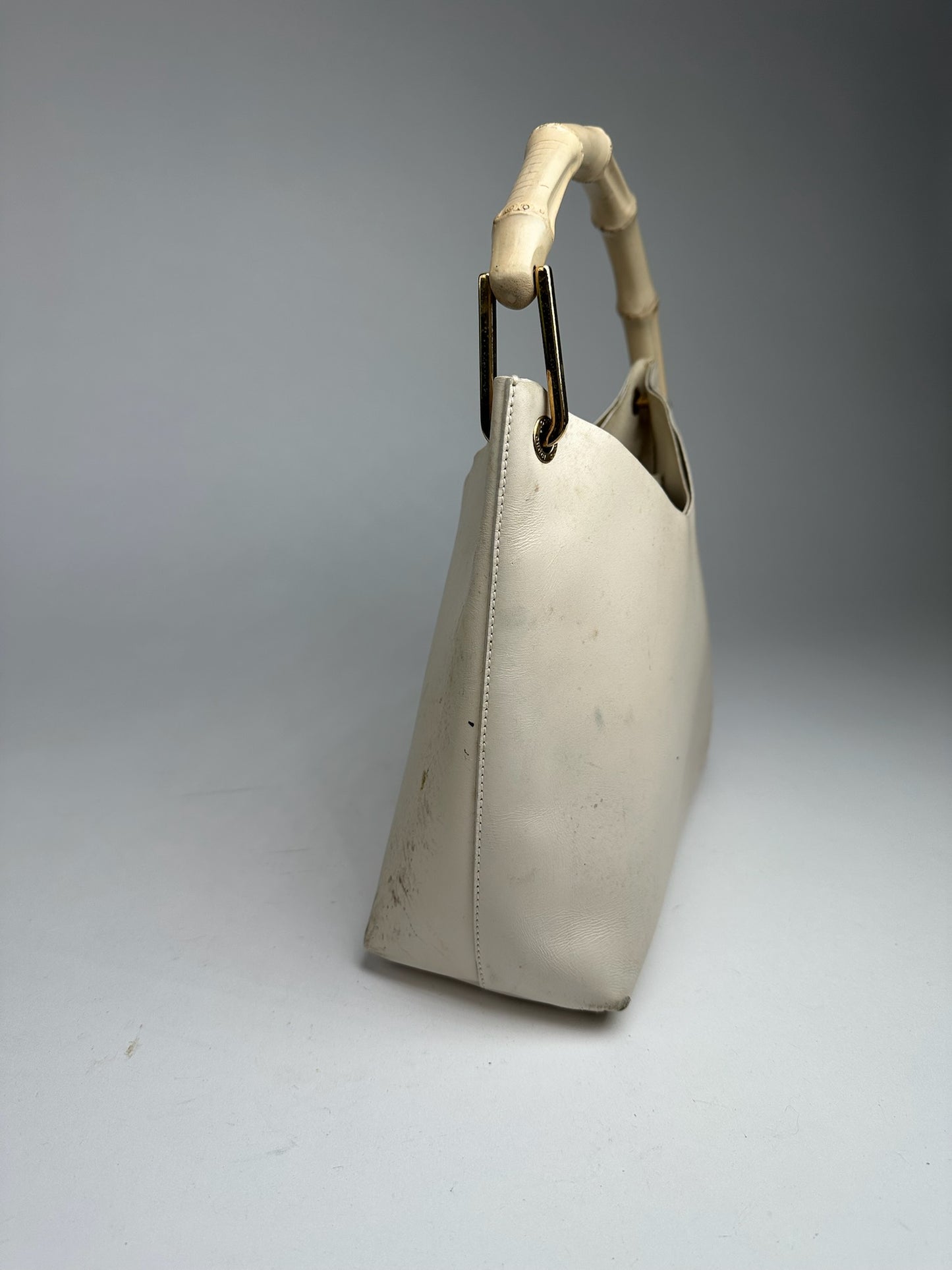 Vintage Gucci bamboo leather bag white