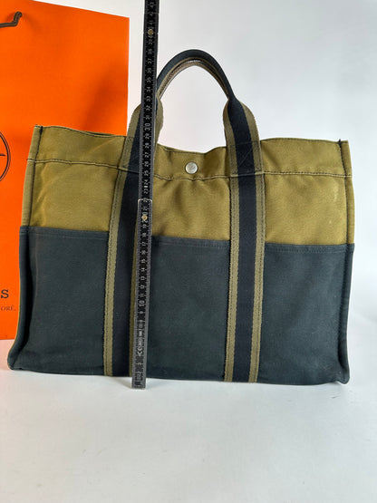 Vintage Hermès Troca Canvas Tote Late 1990s Olive Black