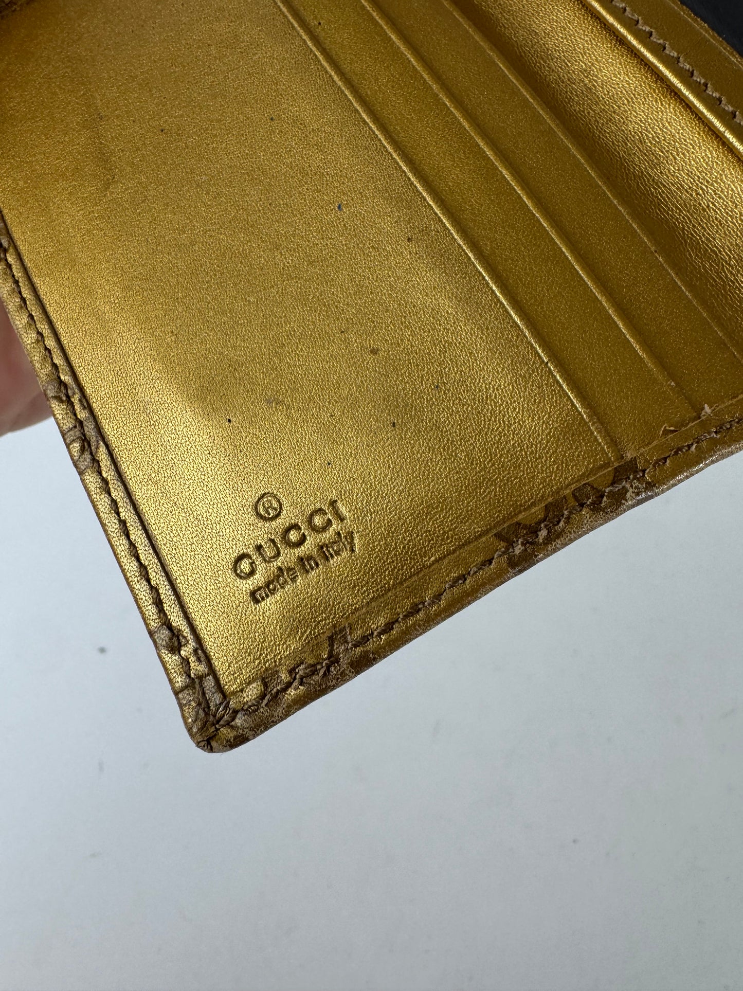 Vintage Gucci Monogram Leather Card Holder Gold