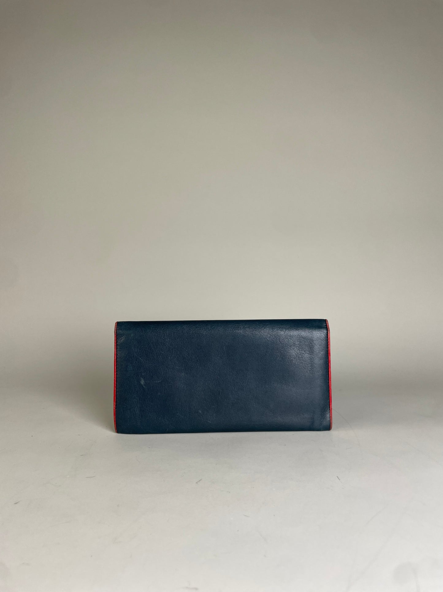 Vintage Chloe Leather Wallet Navy Red Gold-tone