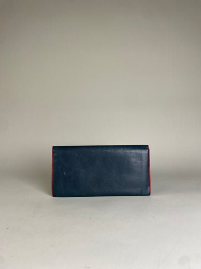 Vintage Chloe Leather Wallet Navy Red Gold-tone