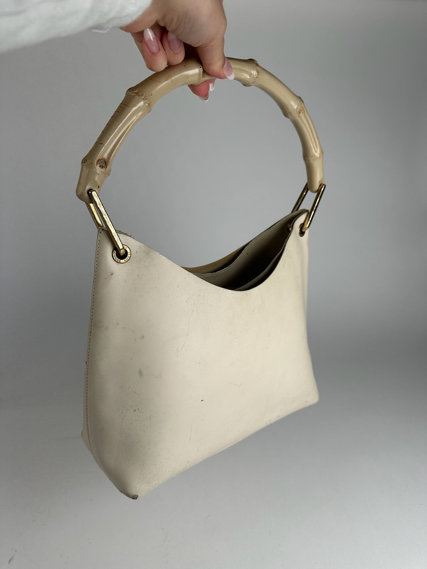 Vintage Gucci bamboo leather bag white