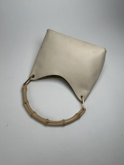Vintage Gucci bamboo leather bag white