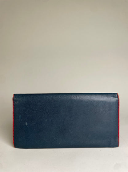Vintage Chloe Leather Wallet Navy Red Gold-tone