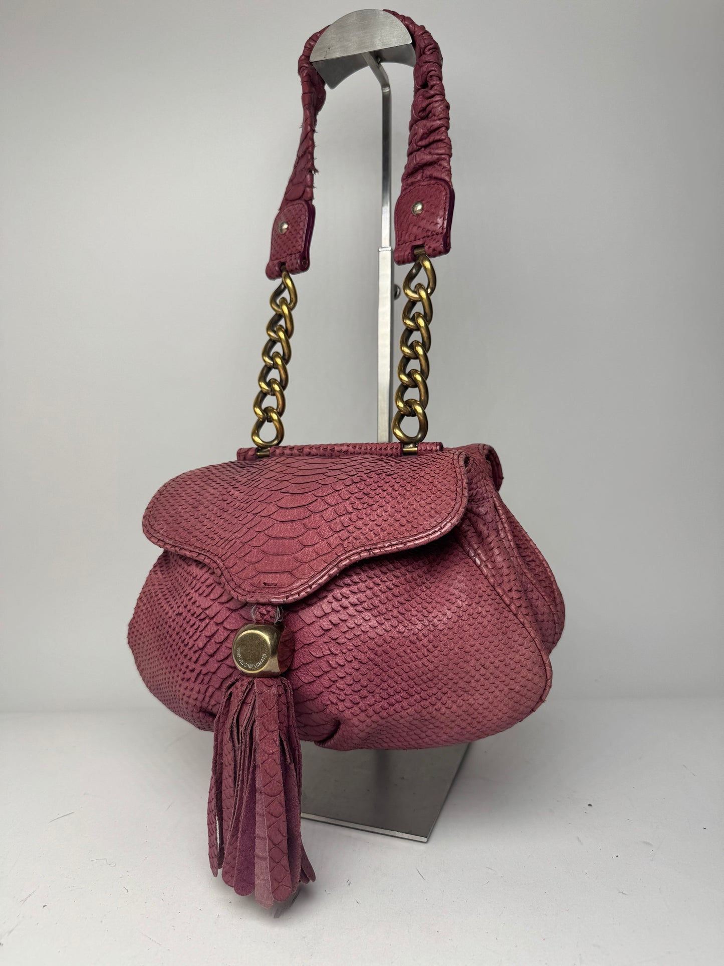 Vintage Giorgio Armani Snake Emblossed Leather Handbag Purple