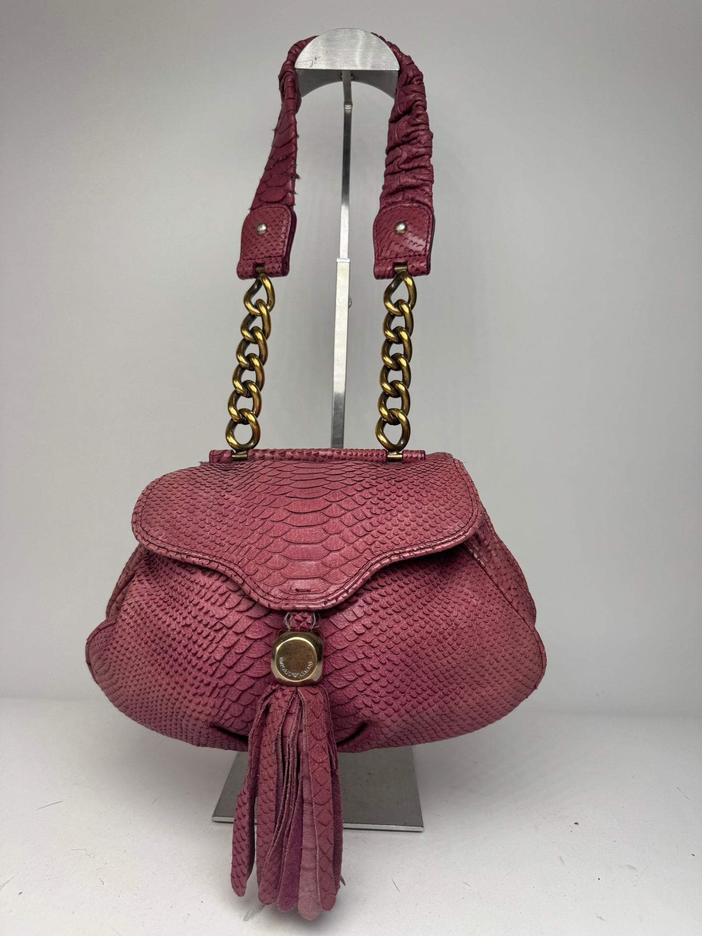 Vintage Giorgio Armani Snake Emblossed Leather Handbag Purple