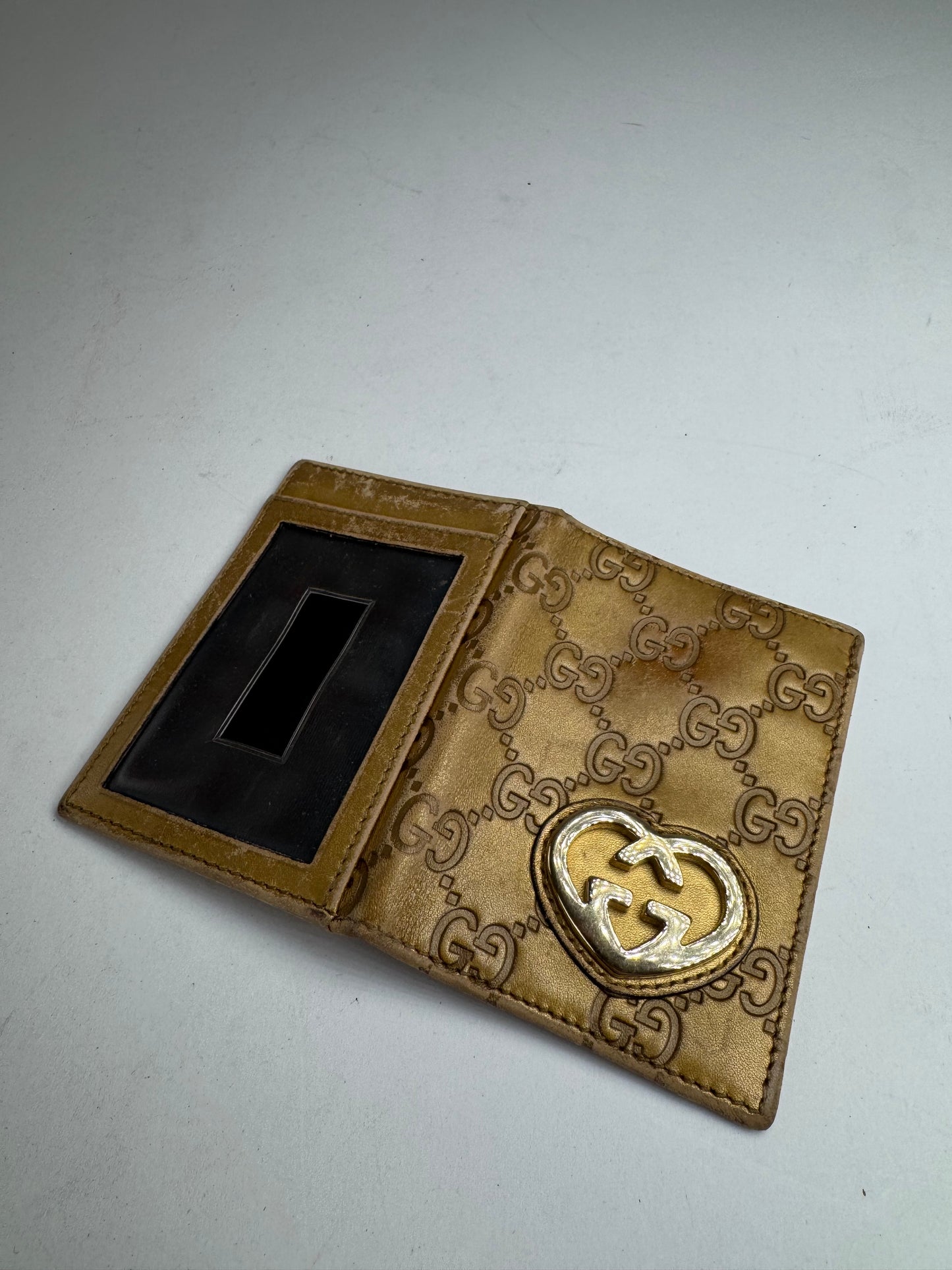 Vintage Gucci Monogram Leather Card Holder Gold