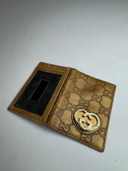 Vintage Gucci Monogram Leather Card Holder Gold