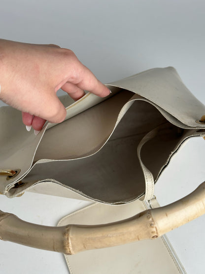 Vintage Gucci bamboo leather bag white