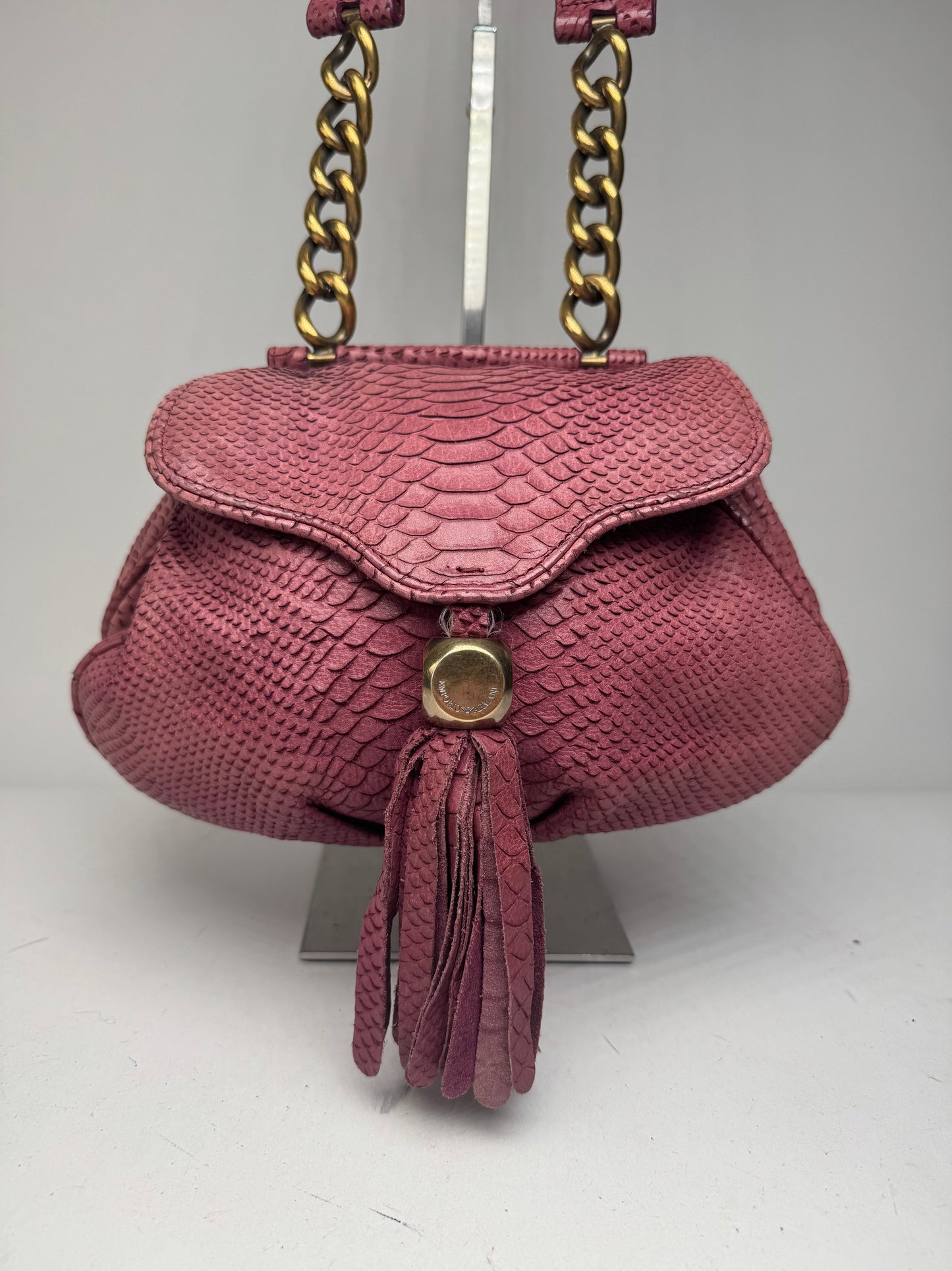 Vintage Giorgio Armani Snake Emblossed Leather Handbag Purple
