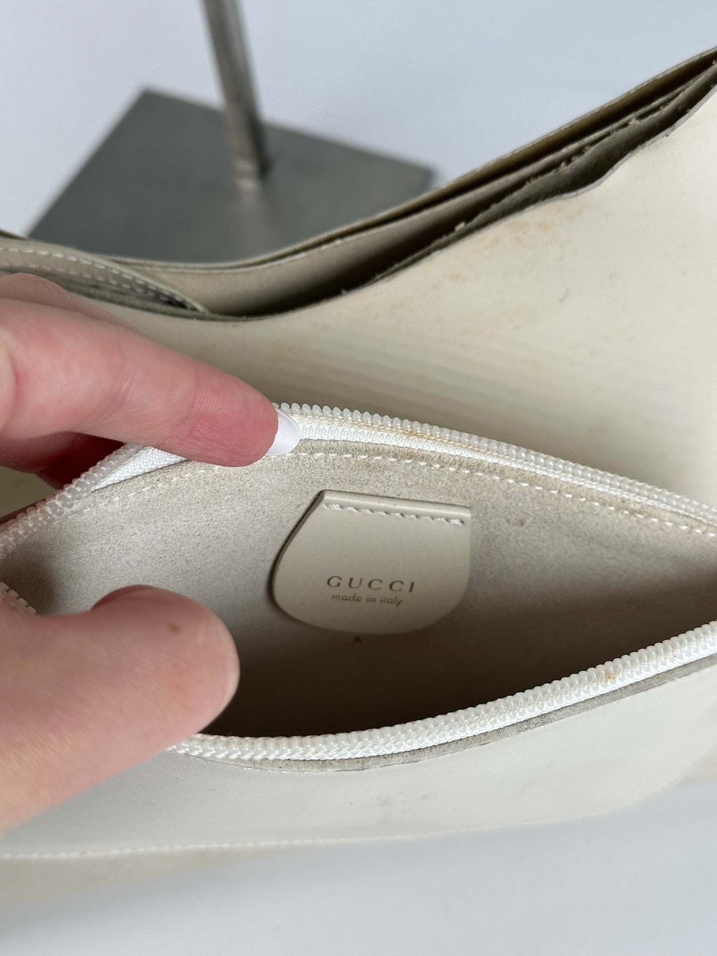 Vintage Gucci bamboo leather bag white