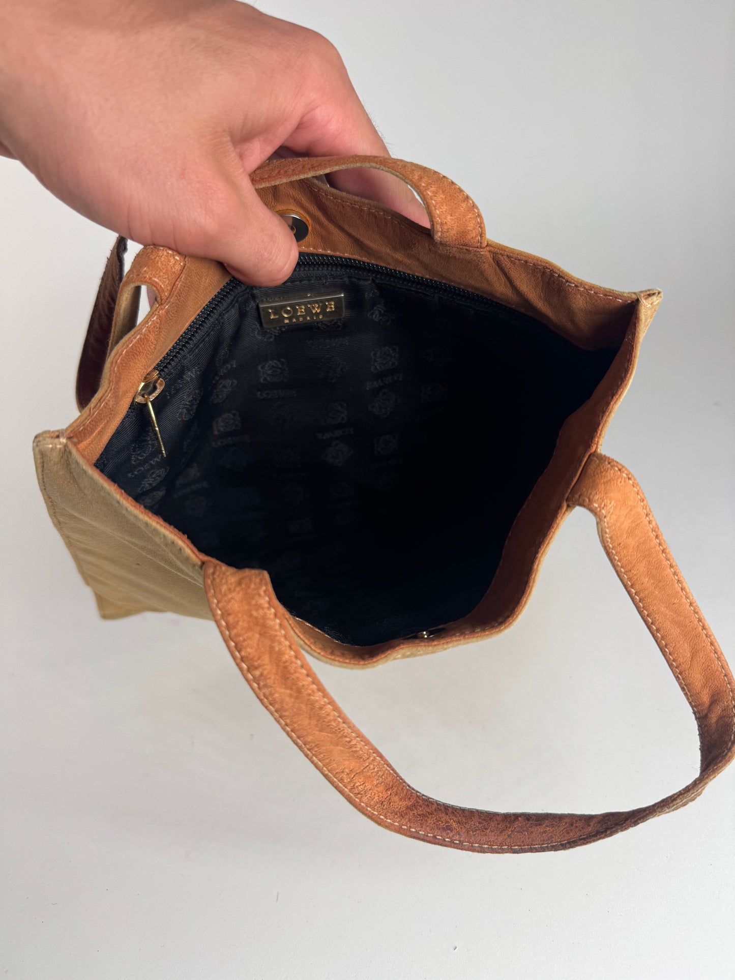 Vintage Loewe Madrid Anagram Canvas shopper bag gold brown