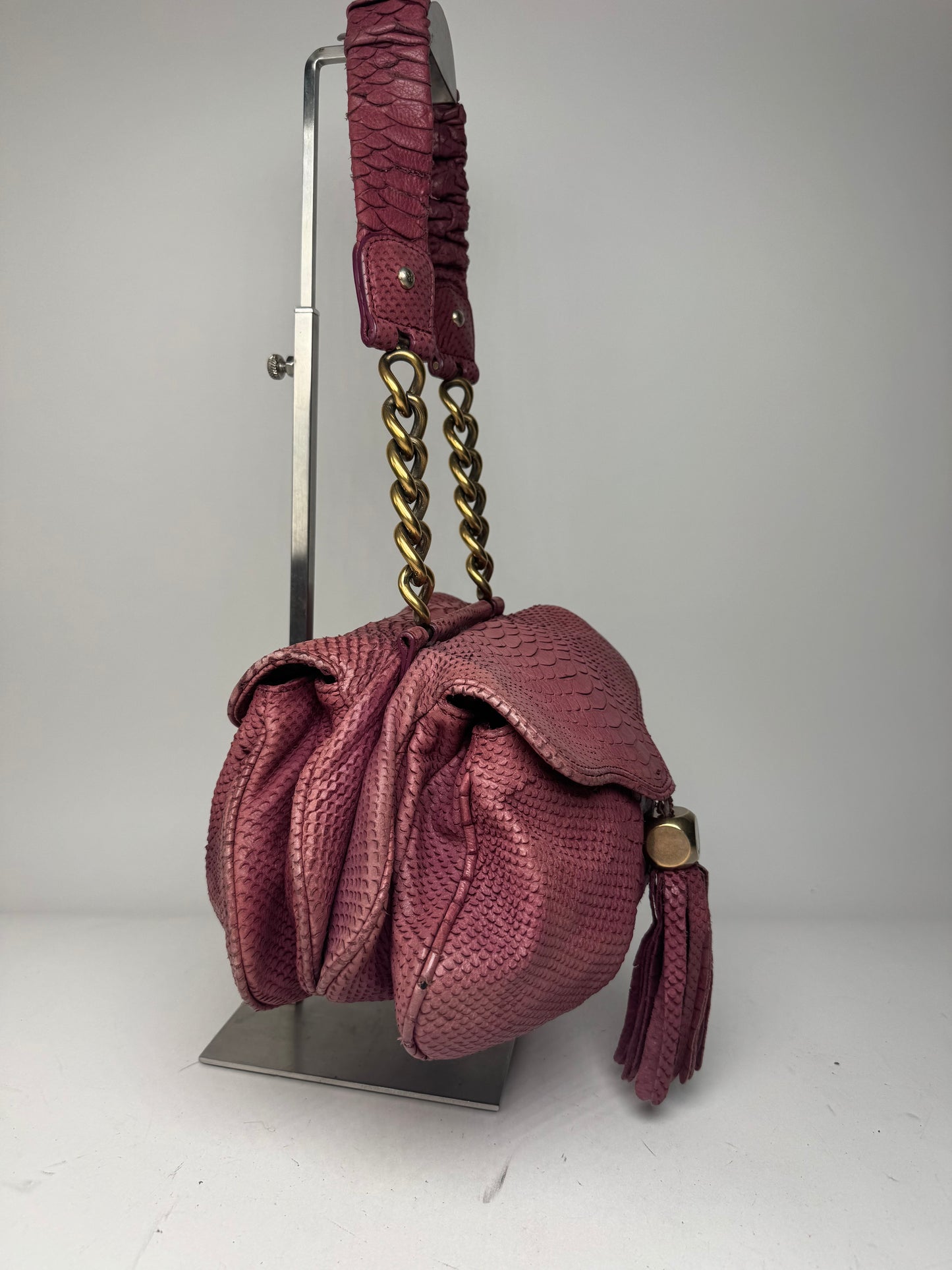 Vintage Giorgio Armani Snake Emblossed Leather Handbag Purple