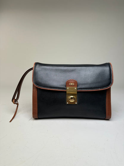 Vintage Balenciaga Pebbled Leather Shoulder Bag Black Brown
