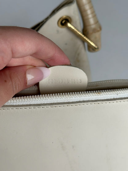 Vintage Gucci bamboo leather bag white