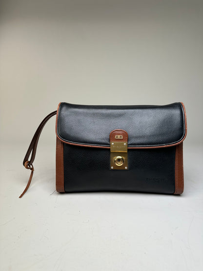 Vintage Balenciaga Pebbled Leather Shoulder Bag Black Brown