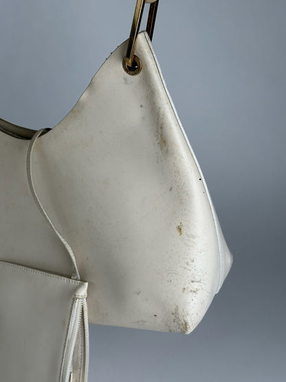 Vintage Gucci bamboo leather bag white