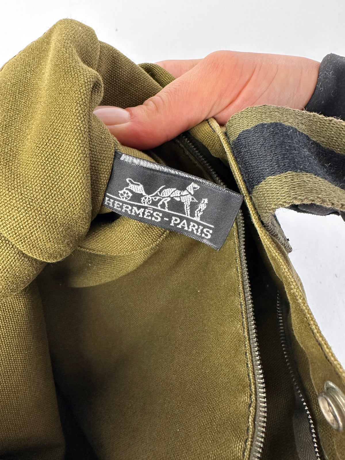 Vintage Hermès Troca Canvas Tote Late 1990s Olive Black