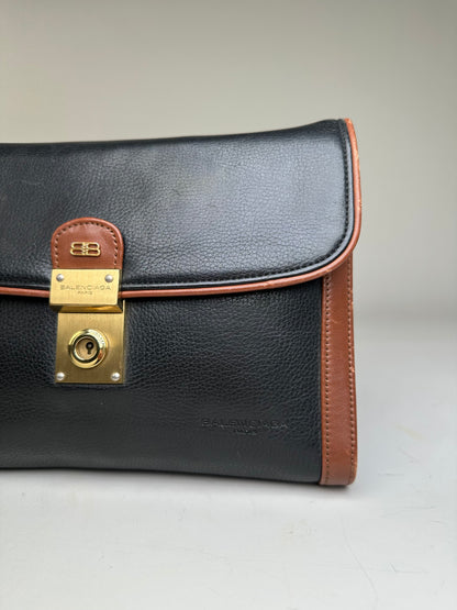 Vintage Balenciaga Pebbled Leather Shoulder Bag Black Brown