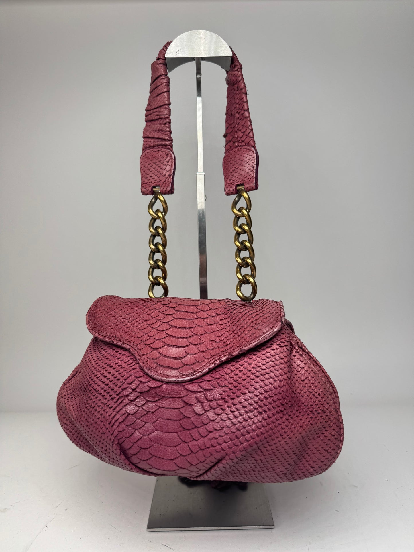 Vintage Giorgio Armani Snake Emblossed Leather Handbag Purple