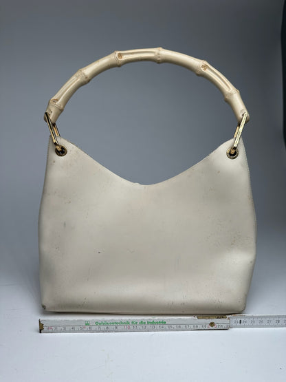 Vintage Gucci bamboo leather bag white