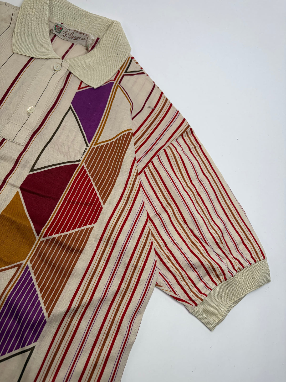 Vintage Gucci Men's Short Sleeve Polo Shirt Cream Burgundy M
